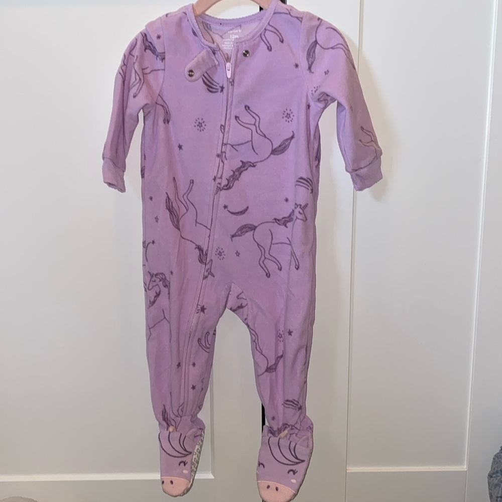 Purple Unicorn Carters 12m Footed Fleece Onesie